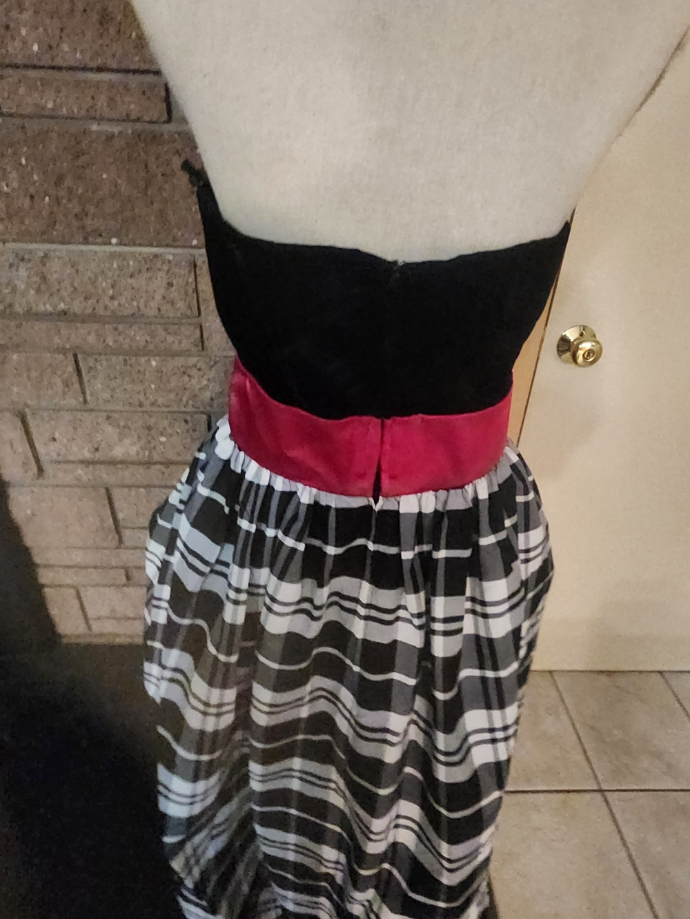 Vintage 80s Positively Ellyn Black Velvet Plaid Party Dress Size 12 Made in USA - Picture 3 of 13